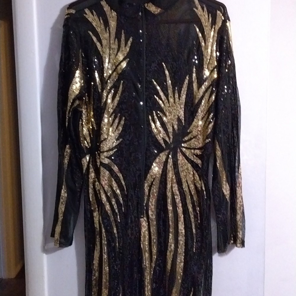 Sheer 2xl long sleeve black gold bodycon fit